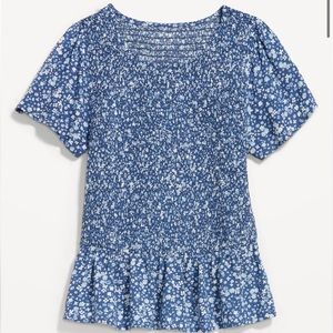 Peplum Flutter Sleeve Floral Blue Shirt